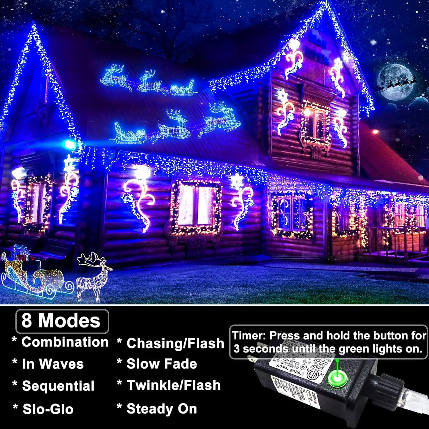 132ft Icicle Lights for Outside, 1280 LED Blue Christmas Lights Outdoor with 240 Twinkle Drops, 8 Modes Plug in Waterproof Timer Memory for Tree Wedding Party House Patio Eave Yard Holiday Decoration