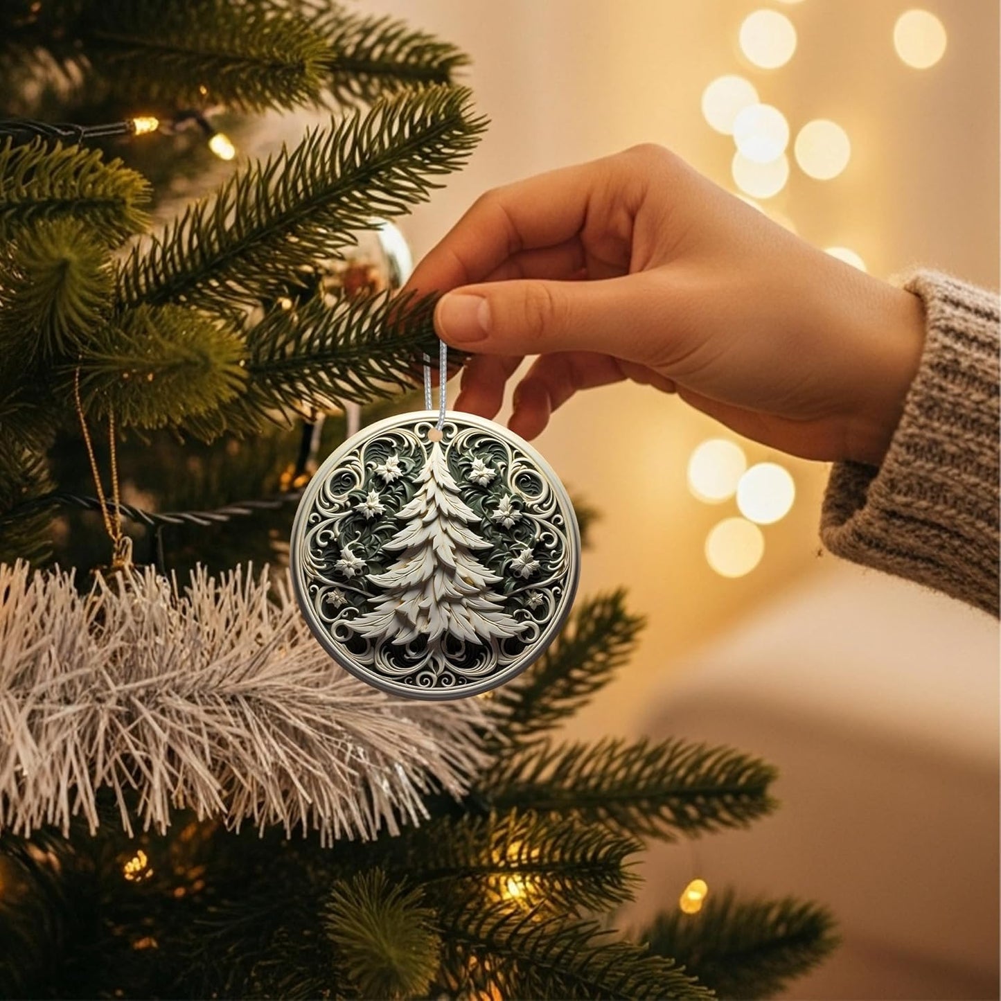 Jabihome Christmas Ornaments 2025, Exchange for Women, Men, Collectible Dated Year Ornaments for Tree, Unique Acrylic Suncatcher, Printed Stained Glass Effect Decor (Swirl Pine)
