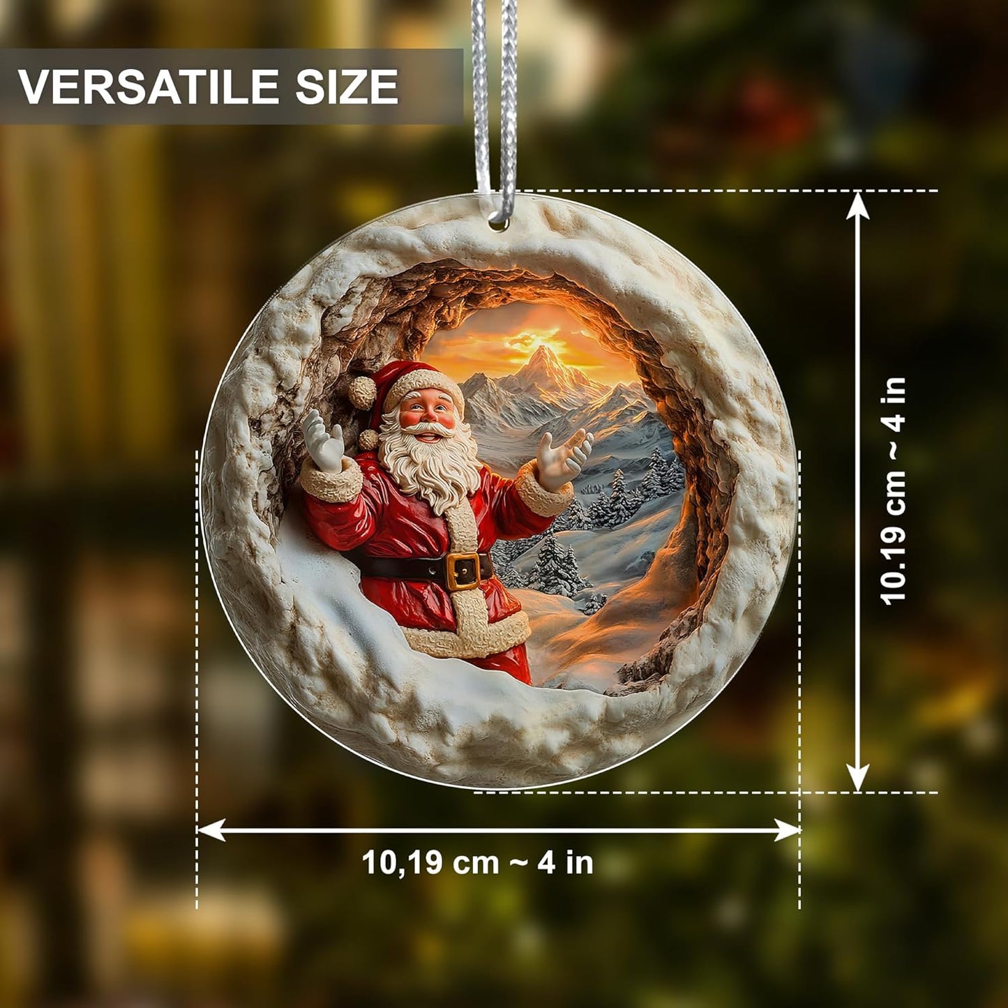 Jabihome Christmas Ornaments 2025, Exchange for Women, Men, Collectible Dated Year Ornaments for Tree, Unique Acrylic Suncatcher, Printed Stained Glass Effect Decor (Santa Sunrise)