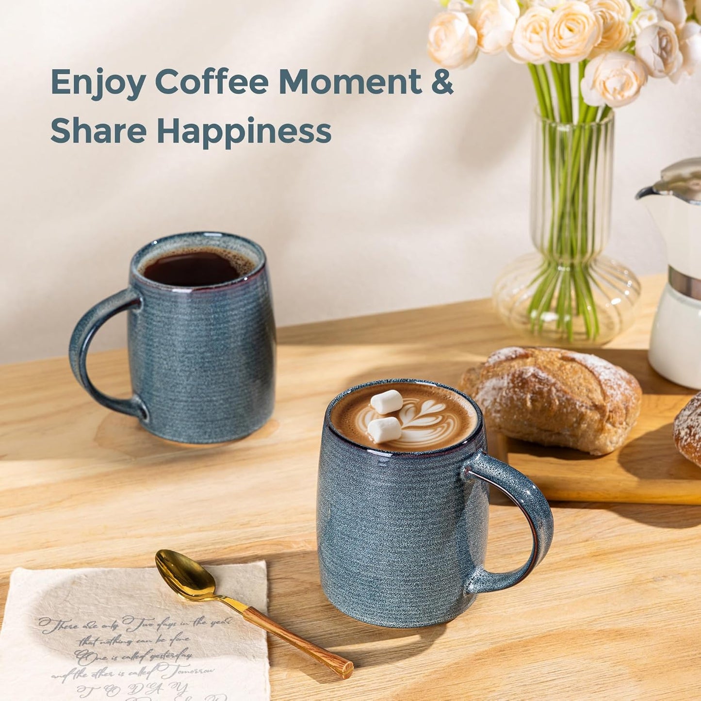 GBHOME Large Coffee Mugs Set of 4, 18oz Handmade Ceramic Coffee Mugs Set with Gradient color for Latte/Tea/Beer/Hot Cocoa, Dishwasher & Microwave Safe, Space blue