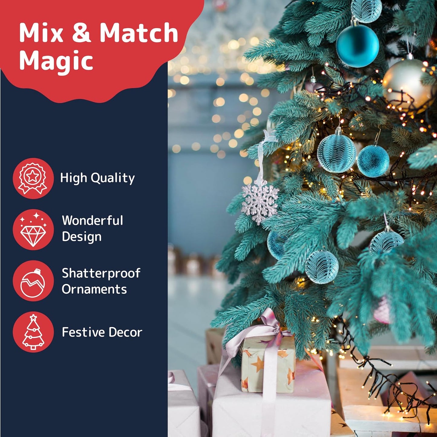 Prextex Christmas Tree Ornaments - Blue Christmas Ball Ornaments Set for Christmas, Holiday, Wreath & Party Decorations (36 pcs - Small, Medium, Large) Shatterproof