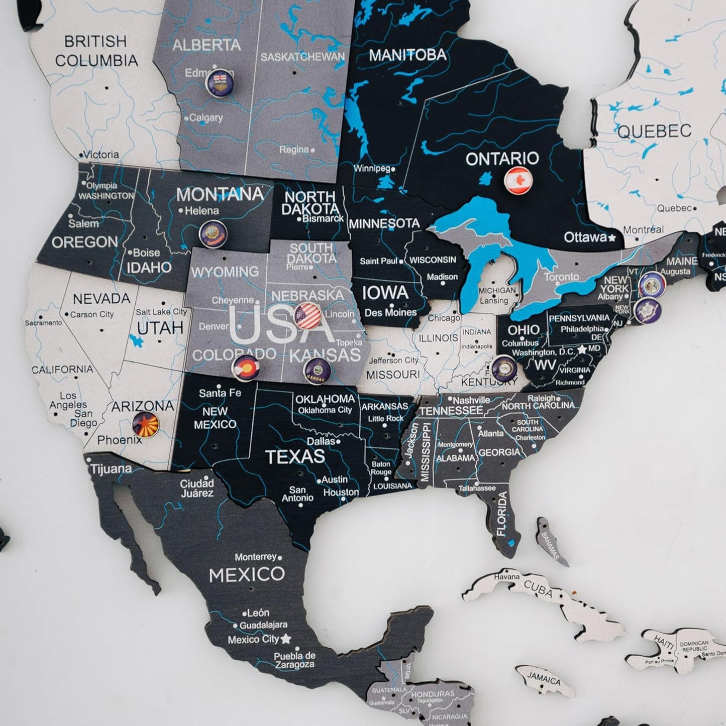 Handmade 3D Wood World Map Wall Art Large Wall Decor Track Your World Travels - Special For Home, Kitchen And Office (Pins, Flags Push Pins)