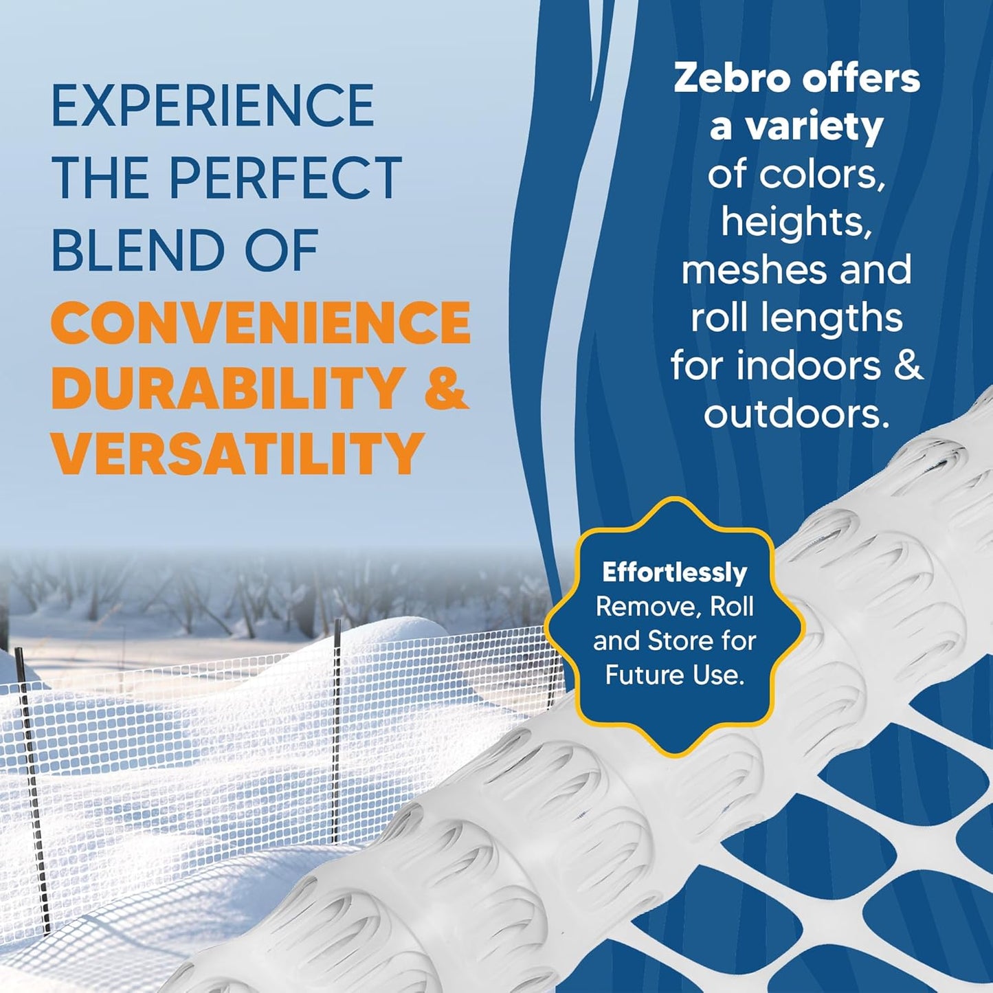 ZEBRO 4' x 50' White Plastic Garden Fence Roll – Standard Duty Safety Netting for Snow, Poultry, Deer, Dogs – Reusable Outdoor Barrier for Yard, Landscaping, Animal Protection