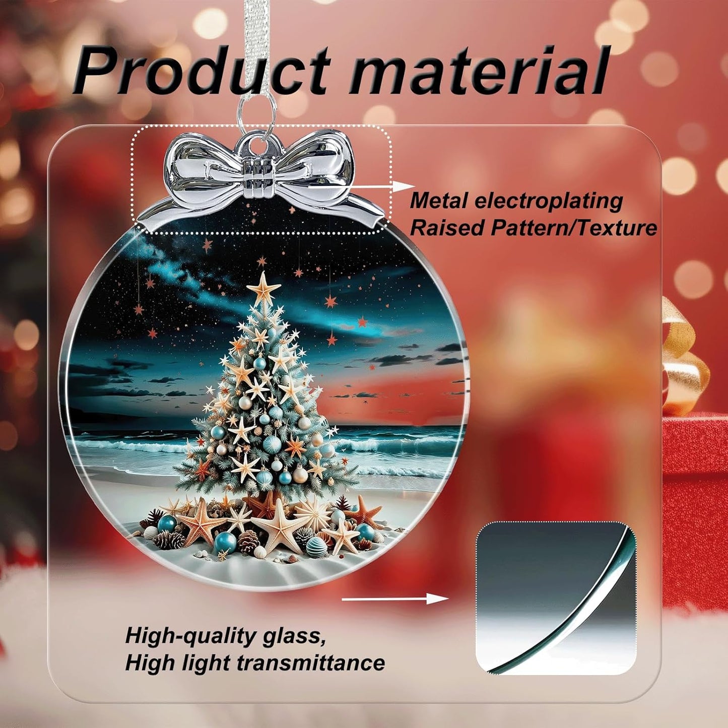 Seaside Christmas Tree Stained Glass Christmas Ornament - Hanging Ornaments for Christmas Tree Decorations - Holiday Keepsake Present Exchange Idea