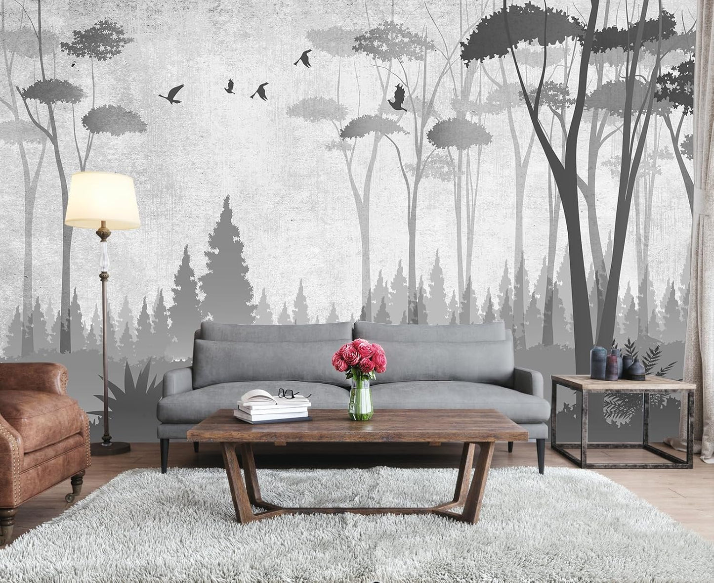 Gray Forest Wall Mural Wallpaper for Bedroom Living Room(Not Peel and Stick)