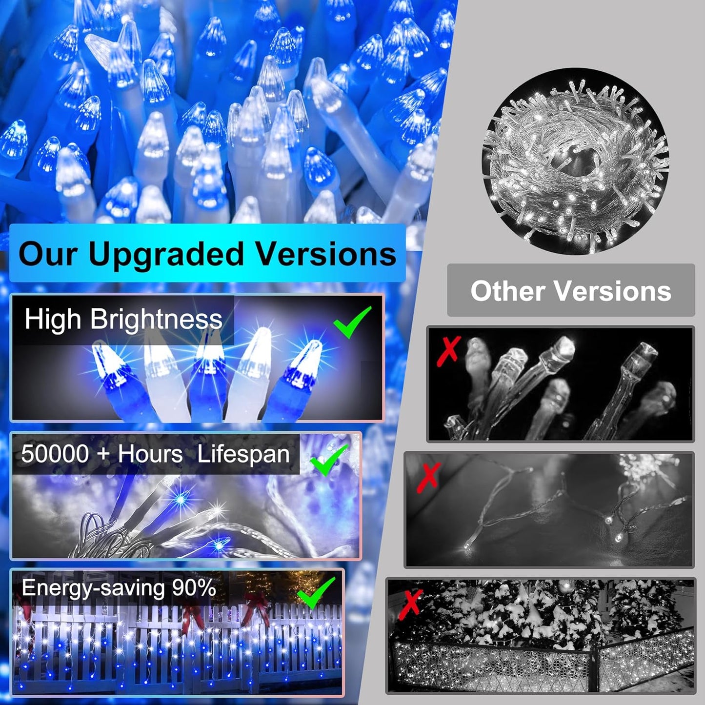 1332 LED 132FT Christmas Lights with 296 Drops, 12 Modes Dimmable CoolWhite & Blue Outdoor Hanging Lights with Timer Memory, Waterproof Curtain Lights for Bedroom Yard Indoor Window Roof Fence Wedding