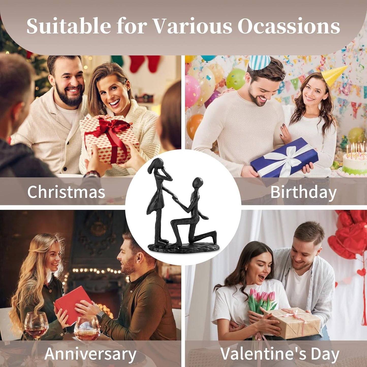 Sziqiqi Anniversary Wedding Gift for Couple: Iron 6th Anniversary Wedding Gifts for Her - Unique Couple Sculpture Iron Gift for 6 Year - Cast Iron Statue for Women Him Wife