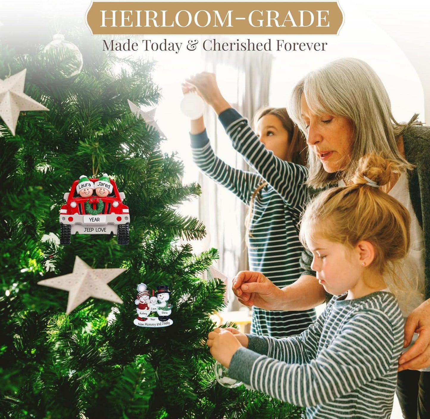 Personalized Large Family of 8 Ornament 2025 | Free 24h Customization | Christmas Ornaments for Tree | Custom Gift Wrapped Green Glitter Keepsake for Eight Persons