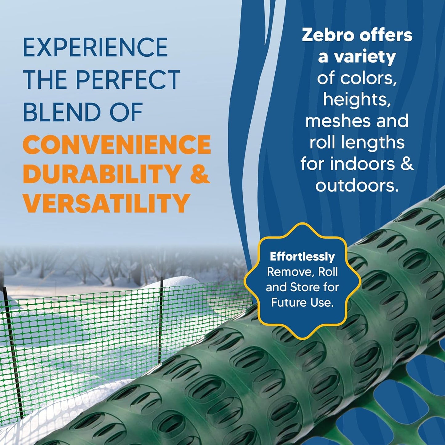 ZEBRO 4' x 100' Green Plastic Garden Fence Roll – Standard Duty Safety Netting for Snow, Poultry, Deer, Dogs – Reusable Outdoor Barrier for Yard, Landscaping, Animal Protection