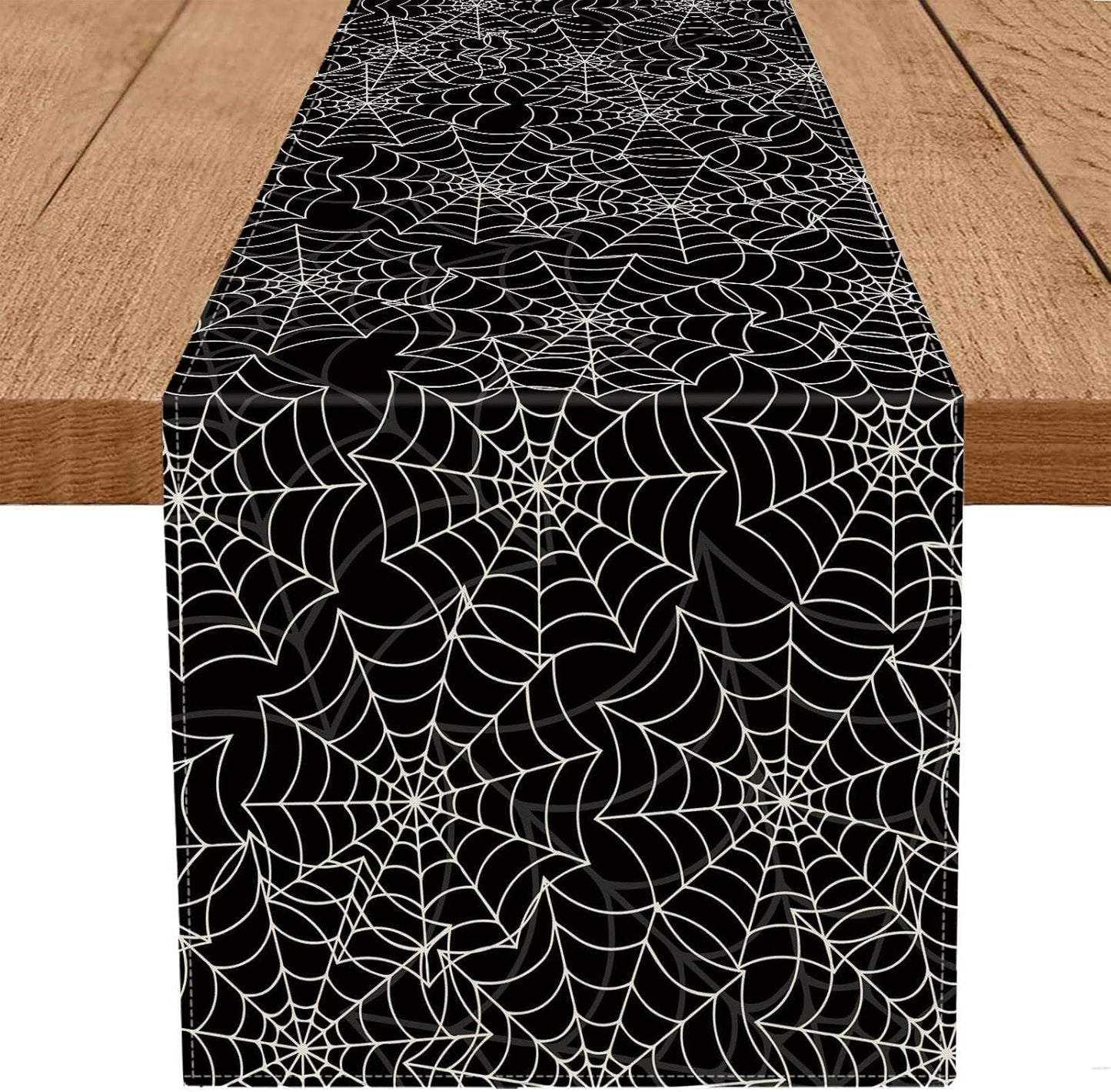 Halloween Table Runner Spider Web Black Linen Table Runners for Seasonal Holidays Indoor Outdoor Kitchen Dining Party Home Decor 13 x 90 Inch