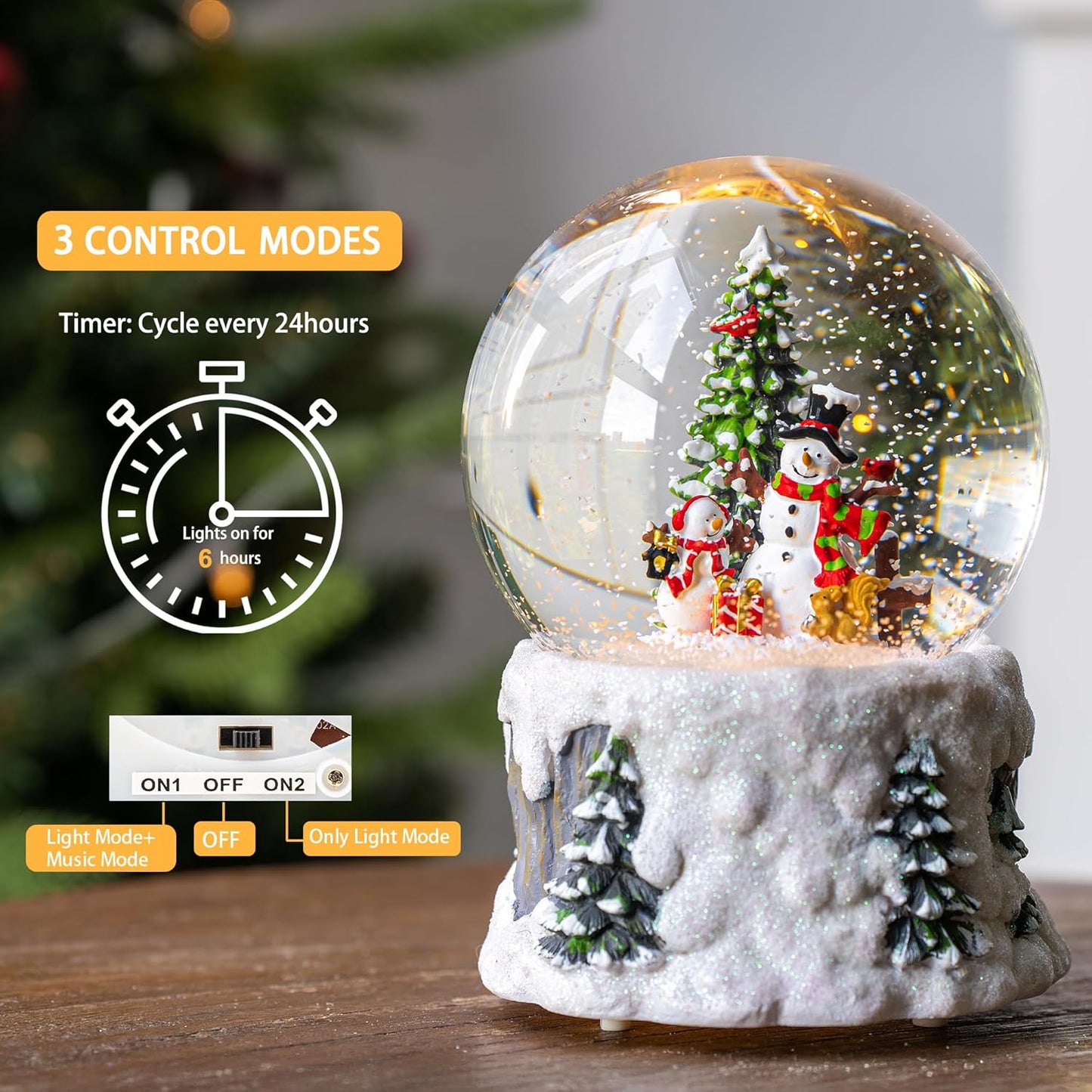 Christmas Snow Globe Lantern Water Glittering Snowman Scene with Music & Timer, USB Lined/Battery Operated Lighted Water Lantern for Christmas Festival Decoration Gifts