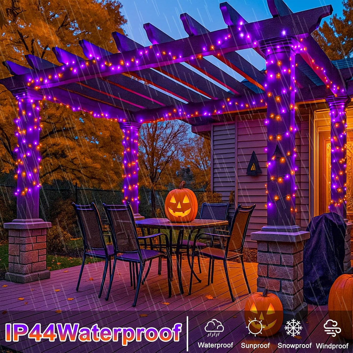120 LED Orange and Purple Halloween Lights 40 FT Halloween Lights Indoor Outdoor Clear Wire with 8 Modes, Plug in Waterproof Christmas Light for Tree Party Bedroom Thanksgiving Decorations