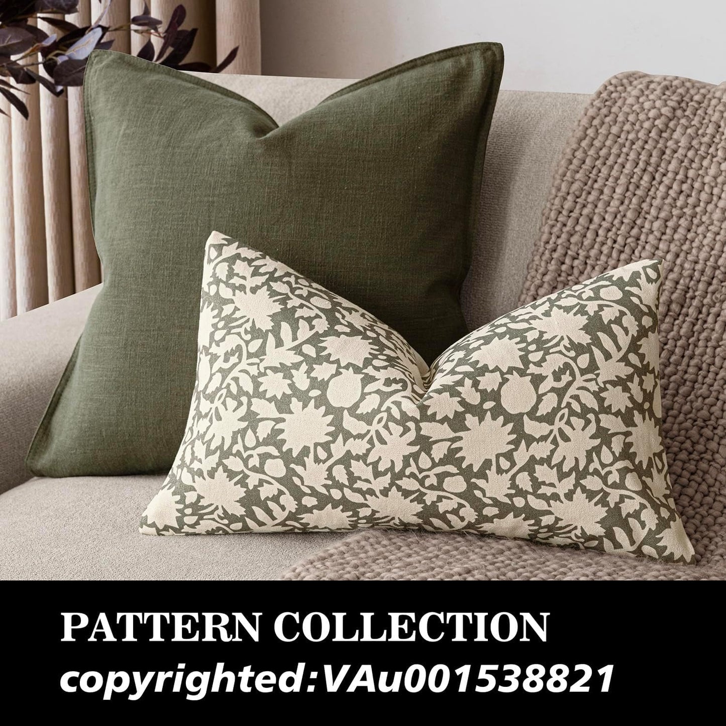 Foindtower Set of 2 Decorative Neutral Floral Throw Pillow Covers Accent Farmhouse Cushion Covers Boho Lumbar Pillowcase for Couch Sofa Bedroom Living Room Home Decor Outdoor,12×20 Inch,Sage Green