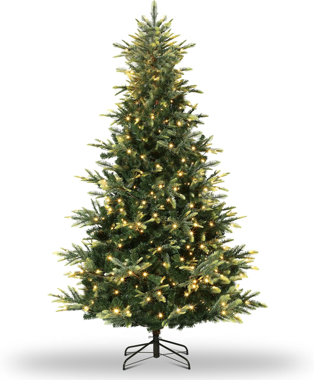 7.5ft Pre-lit Artificial Christmas Tree,Spruce Prelit Christmas Trees for Home,Office,Party Thickened PE&PVC Branch Tips & UL Listed Lights Incandescent Warm White,Fire-Resistant Automatic Branches