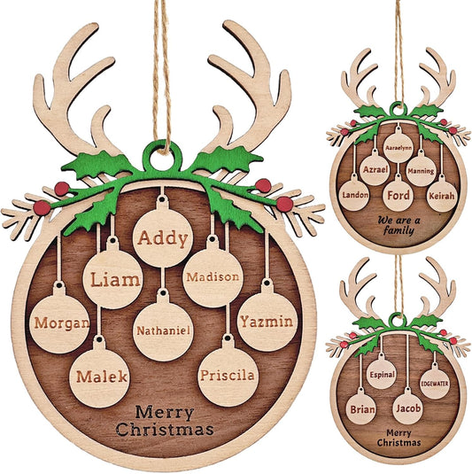 Personalized Christmas Ornaments 2025 with Family Names Custom Wooden Ornaments for Christmas Tree Personalized Ornament Gifts (1-10 Names)