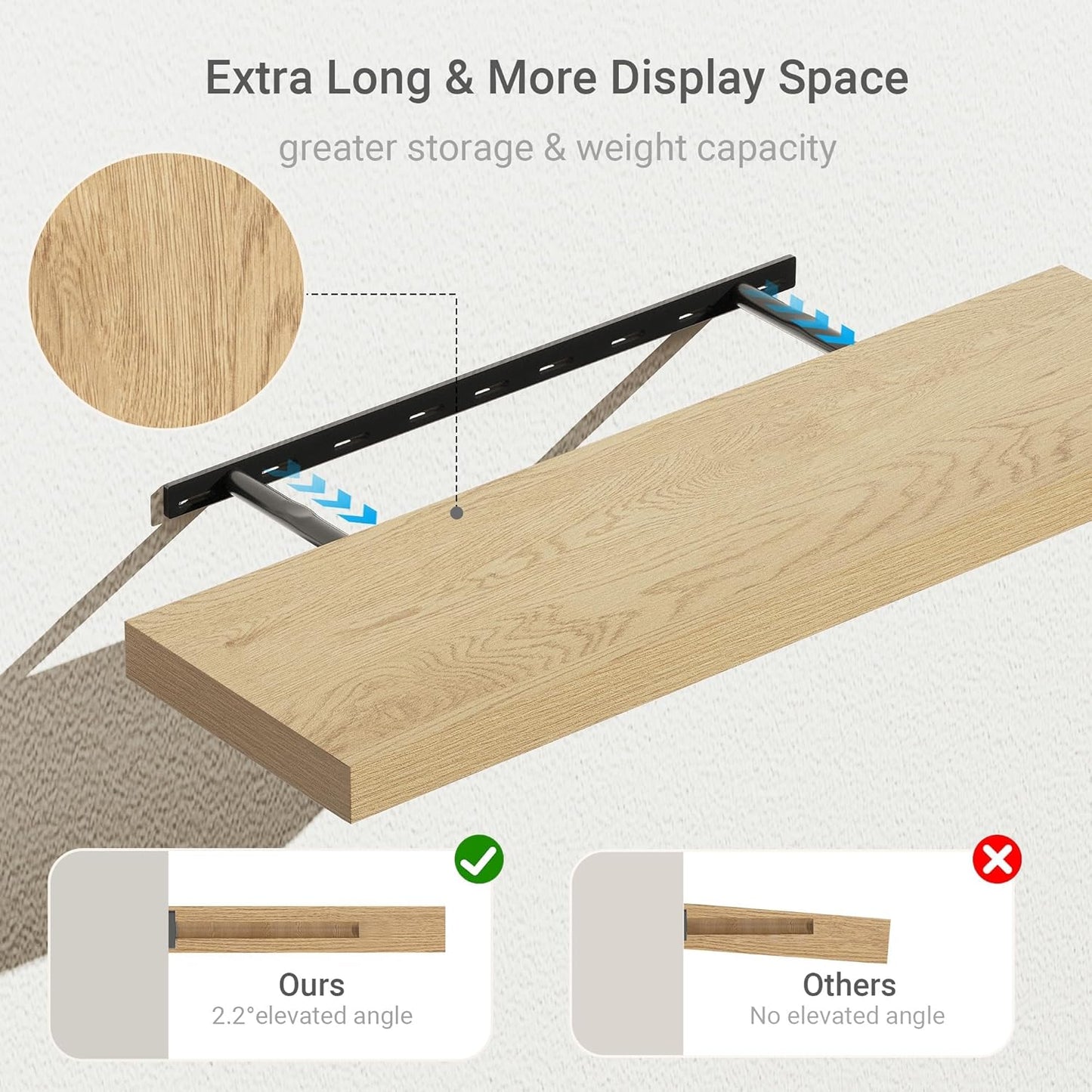 10 inches Deep Floating Shelves 36 inch Long, Single Wall Shelves Heavy Duty 70 lbs for Bedroom, Bathroom, Living Room, Kitchen, Office, Modern Shelf Home Decor, Set of 1, Oak