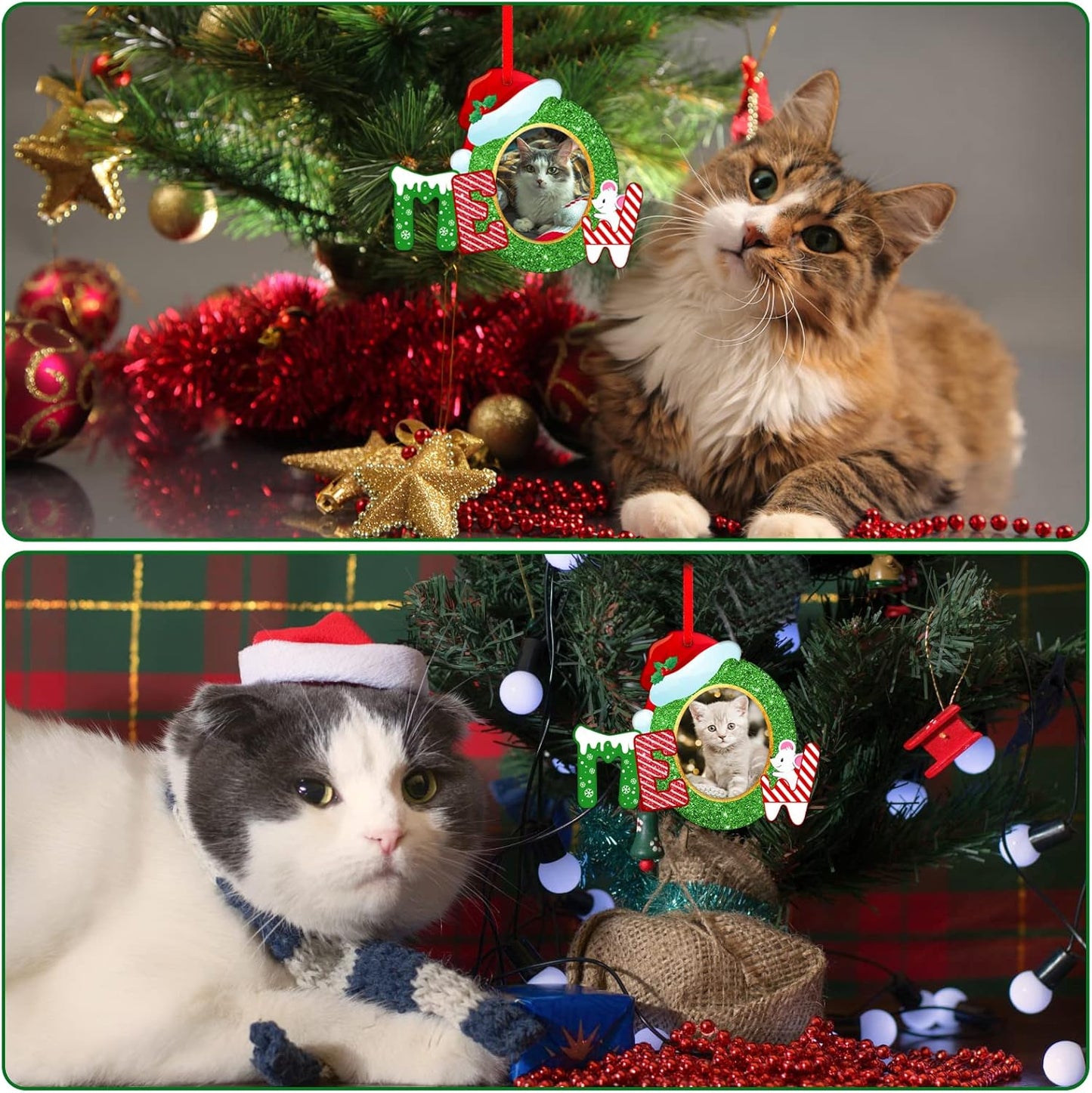 Whatsign Cat Picture Frame Ornaments - Christmas Hanging Keepsake Decoration for Christmas Tree Pet Personalized Ornaments for Cat Kitty Pet Lovers Gifts