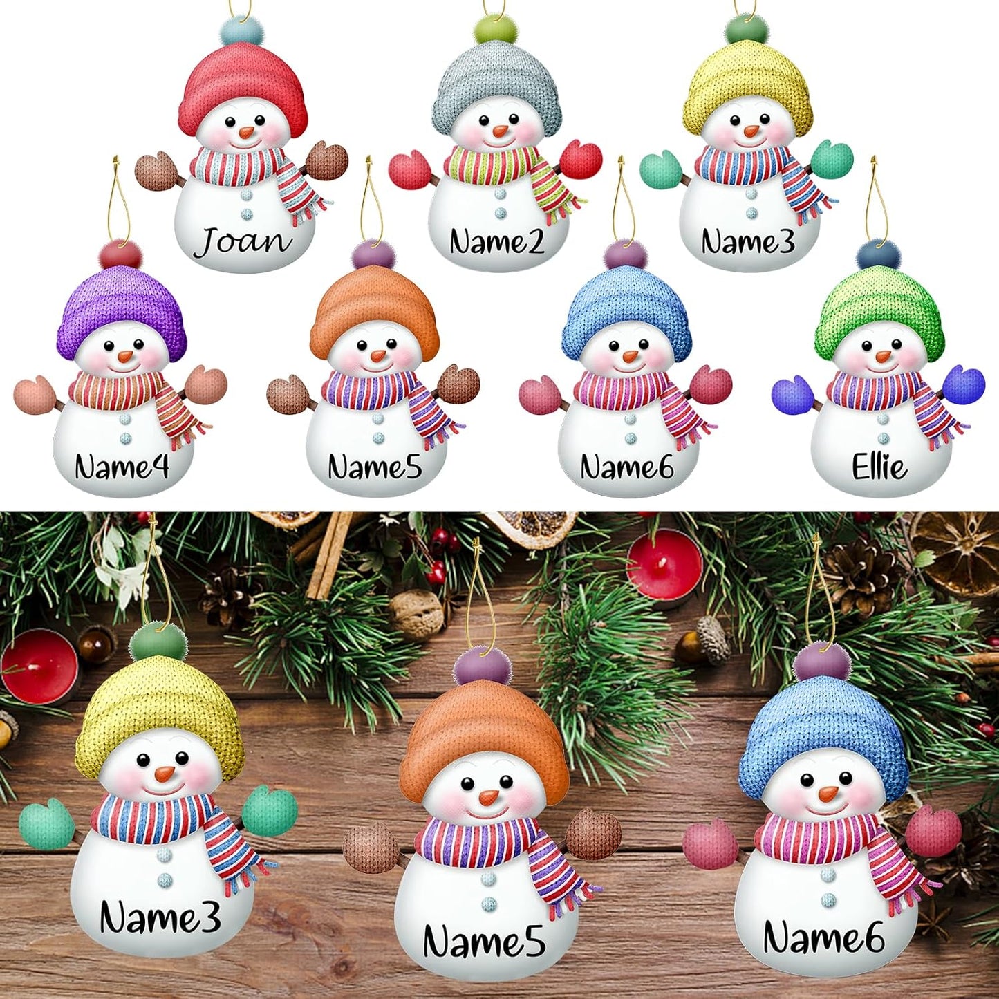 Personalized Christmas Ornaments with Names Snowman Custom Family Ornament Customized Xmas Tree Hanging Wood Decoration Gift 3.15"（8cm） Blue