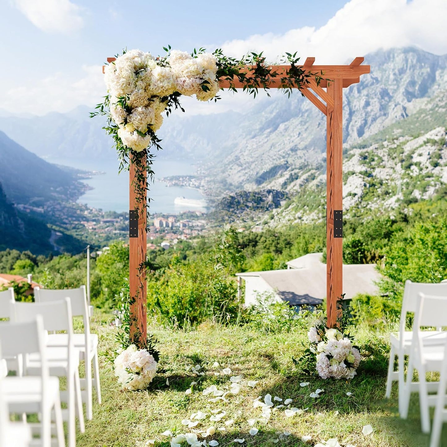 Giantex 7FT Wood Garden Arbor Trellis, Wedding Arch for Outdoor Patio Birthday Bridal Party Prom Decoration, Garden Trellis Pergola Arbor for Climbing Plant Rose Vines