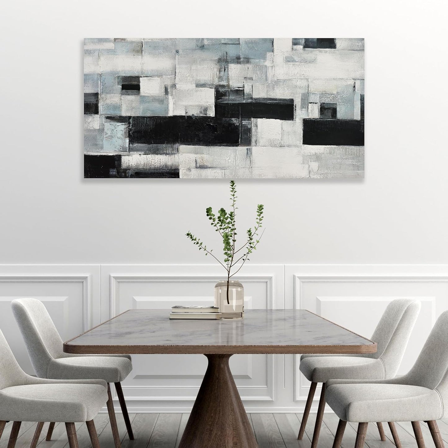 Glvzygy Abstract Wall Art Room Decor Black White and Gray Plaid Minimalism Picture Abstract Art Wall Decor Modern Abstract Wall Art Canvas for Living Room Bedroom Office 29"x58"
