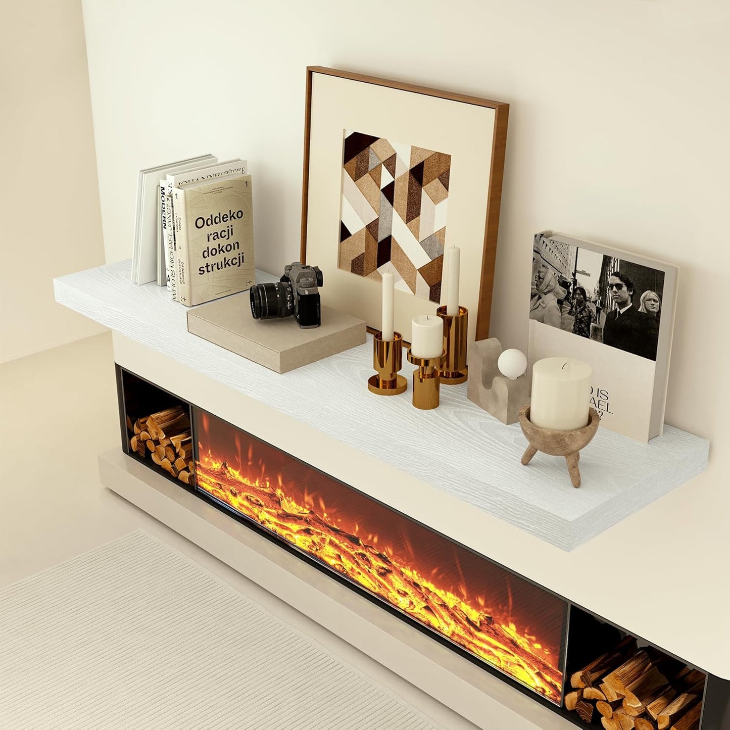 Heimlove 24 x 12 Inch Deep Floating Shelves Wall Mounted with Invisible Brackets,Storage Hanging Shelf for Wall Decor in Bathroom, Bedroom, Toilet, Kitchen, Living Room, Office Set of 1 (White)