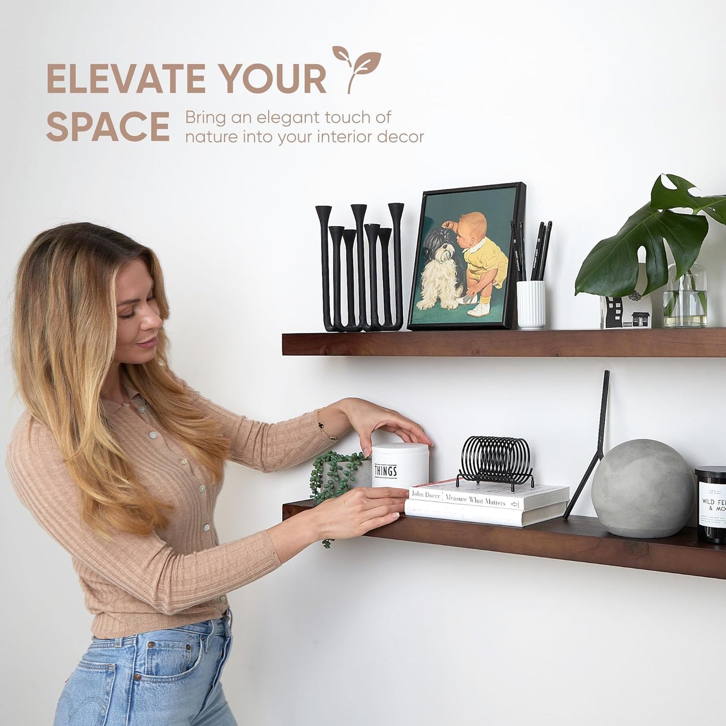 Homeforia Walnut 42 inch Floating Shelves, High End Solid Real Wood 42inch Floating Shelf for Wall, Large Dark Brown 42 inches Long Floating Shelves, Heavy Duty Bracket, 42 X 6.5 X 1.75 inch, Set of 2