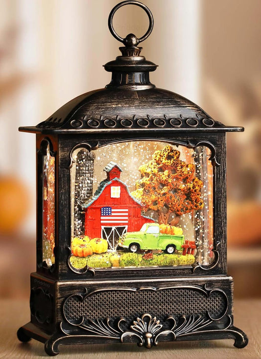 Fall Snow Globe Lantern Fall Decorations for Home Thanksgiving Gifts Autumn Harvest Fall Decor Swirling Glitter Snow Globes Barn Truck Pumpkin Farm