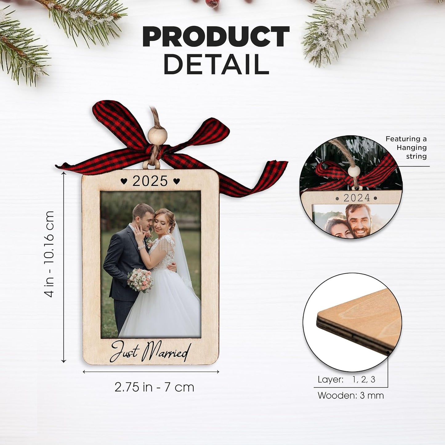 Just Married Picture Frame Ornament 2025 - Wedding Gifts for Newlyweds - Just Married Ornaments 2025 - First Christmas Married Ornament 2025 - Newlyweds Gifts For Couples - Mr And Mrs Wedding Gift