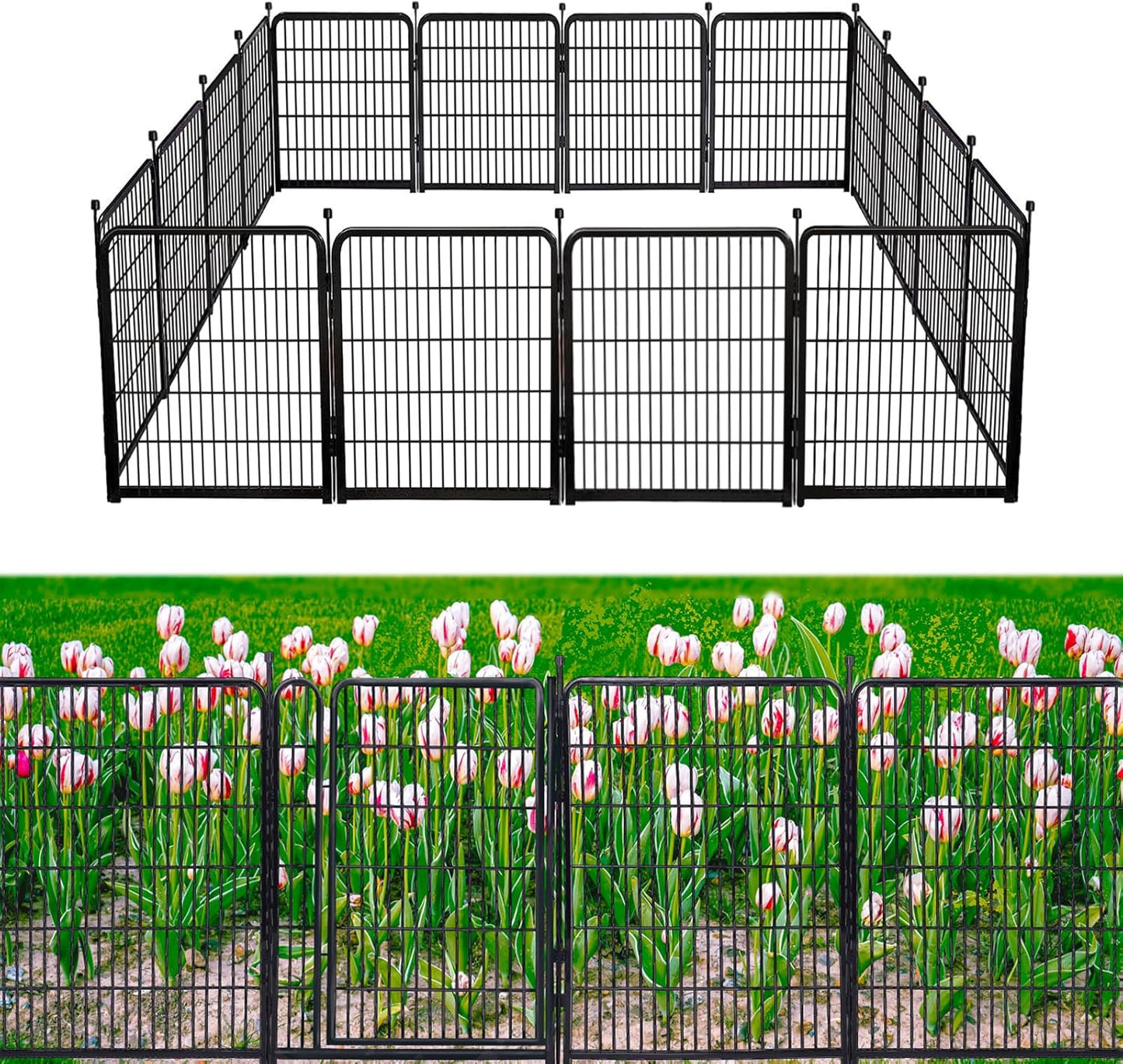 Garden Fence 36 Inch 14 Panels Without Gate,Black Dog Pen Wide Door,Be Suitable for Inside and Outside,Low Threshold Total 31 Ft(l) Garden Fence for Yard and Dog,