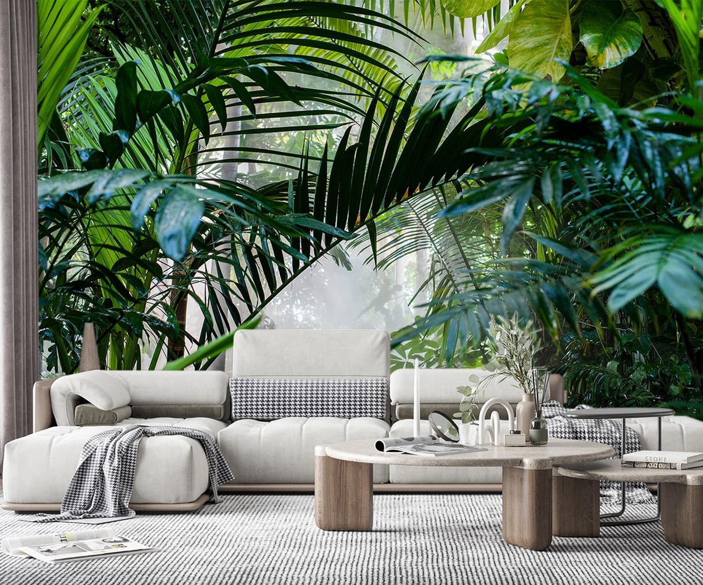 -Rainforest Leaves Fabric Wallpaper Green Trees Mural Bedroom 180" x 115" (Not Peel and Stick)