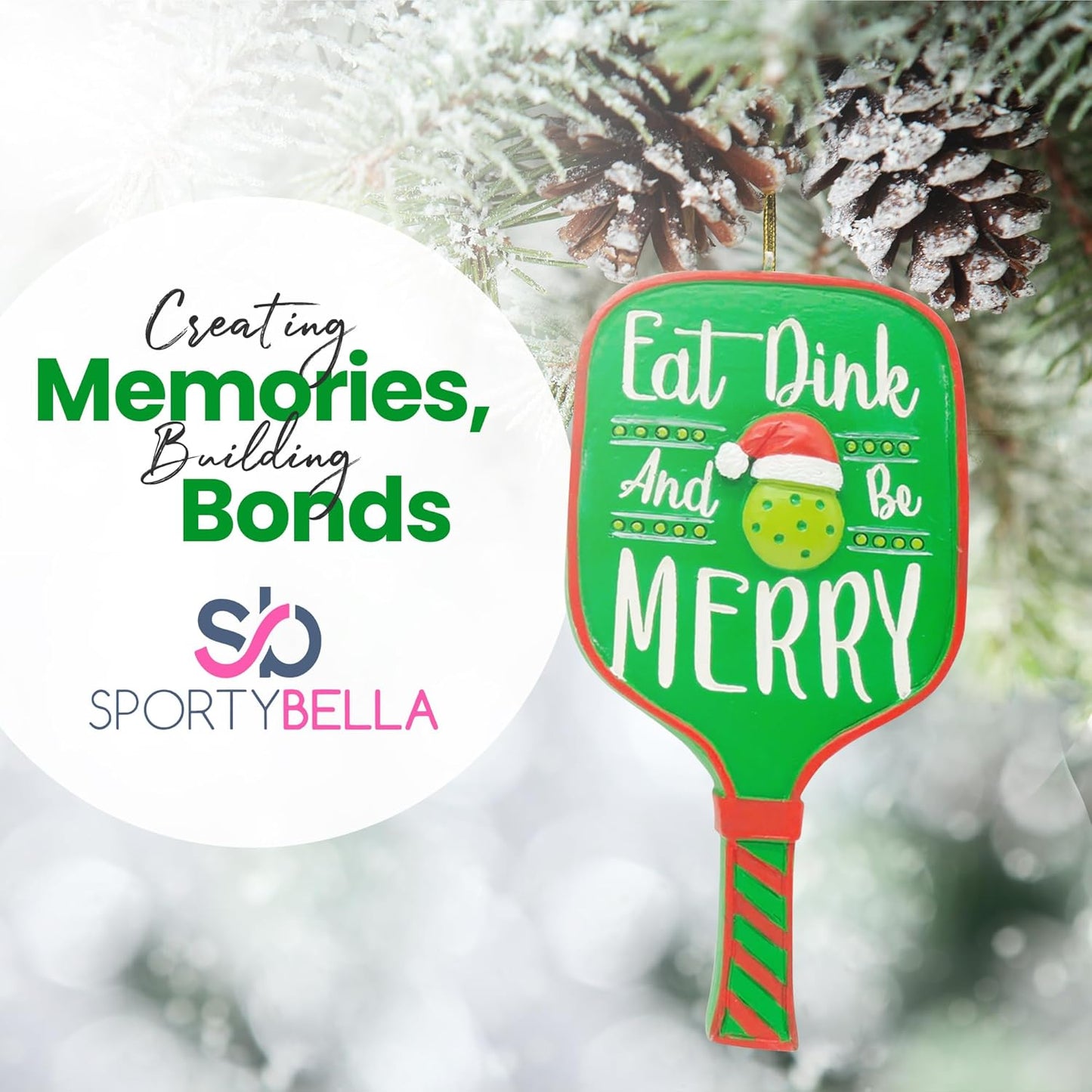 Eat Dink and Be Merry Pickleball Paddle Christmas Ornament, a US Family-Owned Business - Sportybella Pickleball Gifts Christmas Tree Decorations, Sports Enthusiast Pickleball Paddles Decor