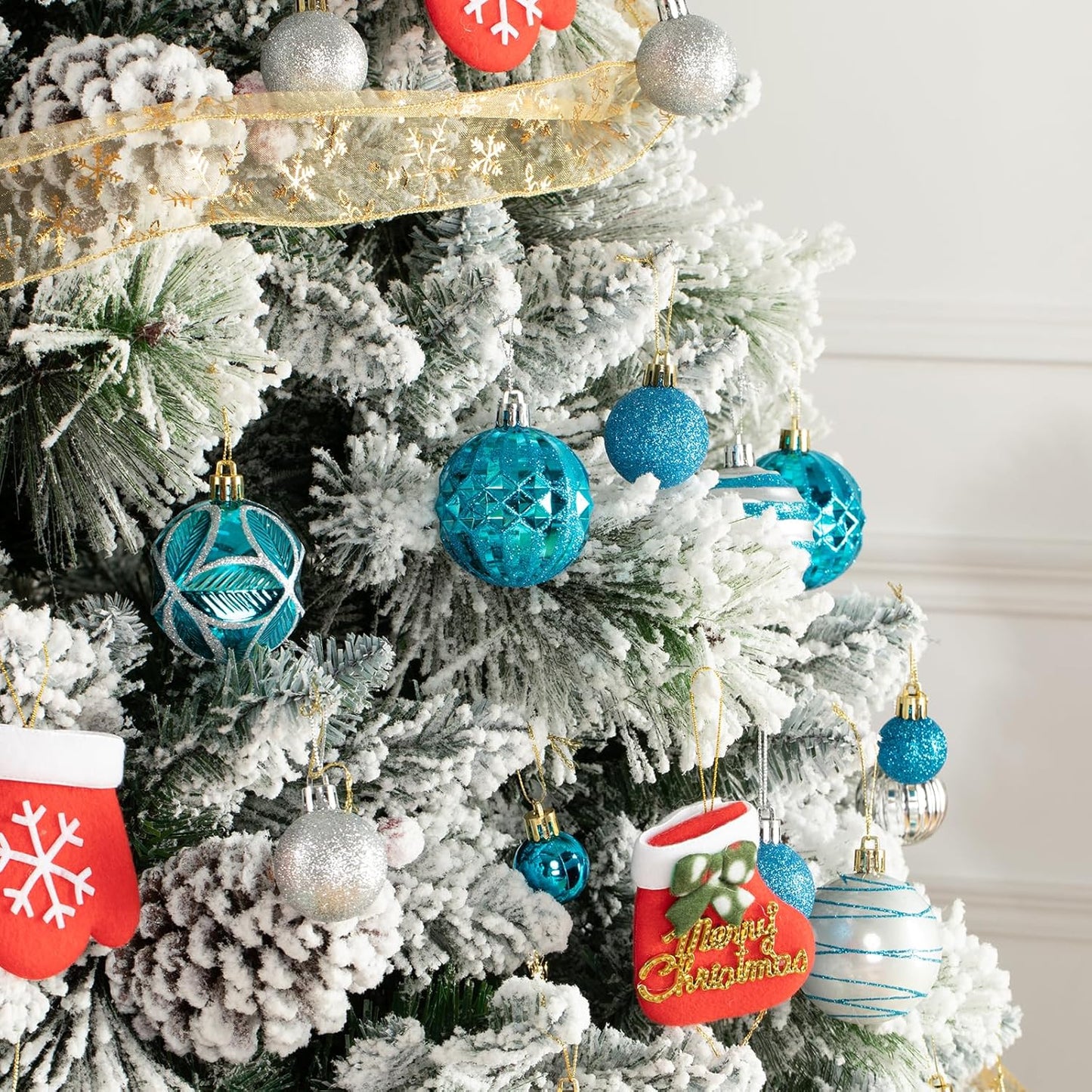 100Pcs Christmas Balls Ornaments Set, Shatterproof Christmas Decorations with Hand-held Gift Package for Xmas Tree/Holiday/Wedding/Holiday/Party Decor (Blue & Silver)