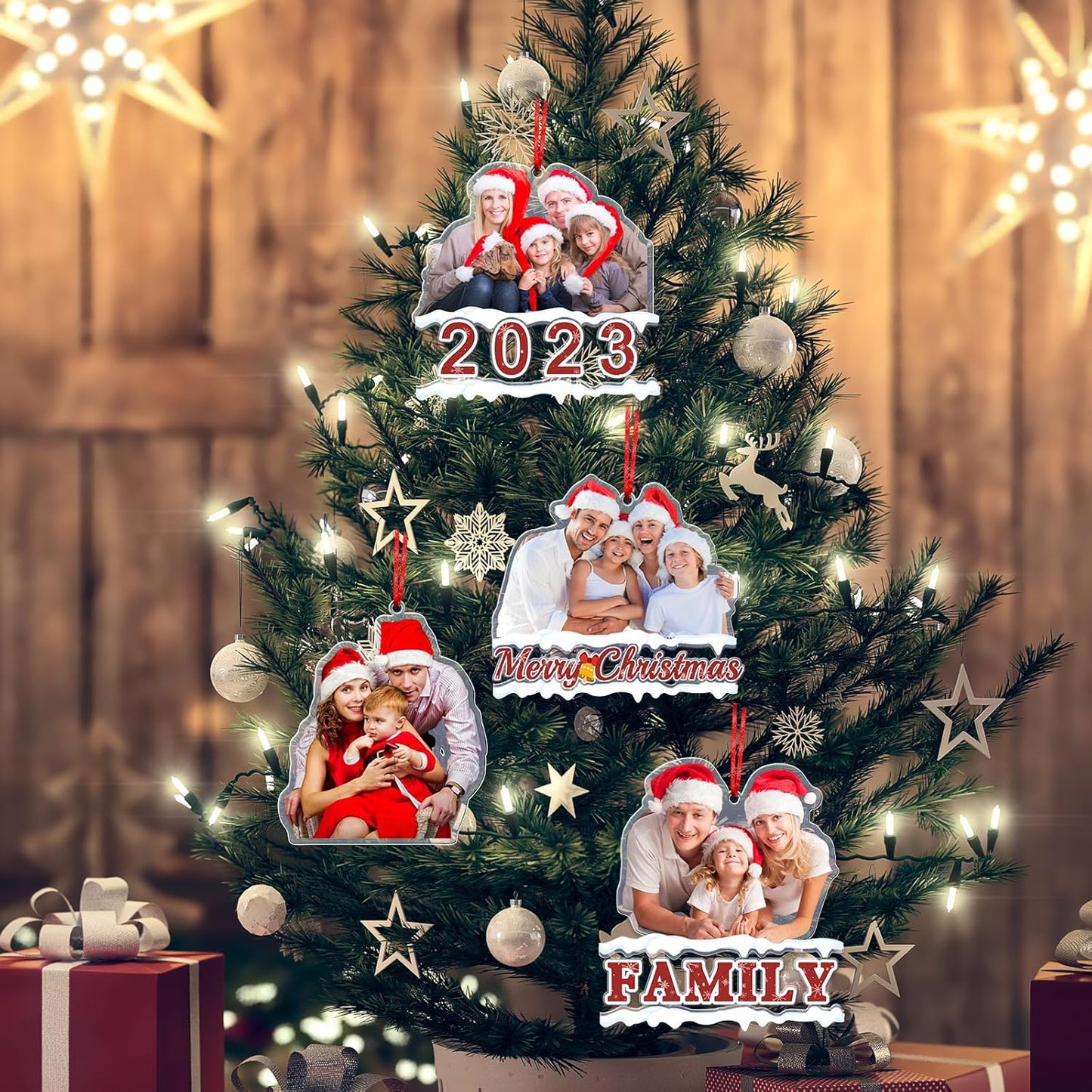Amlion Personalized Your Photo Ornament,Custom Photo Ornament Customized Acrylic Family Picture Ornament Decor Xmas Gift for Kids Mom Dad Husband Wife Friend Pet