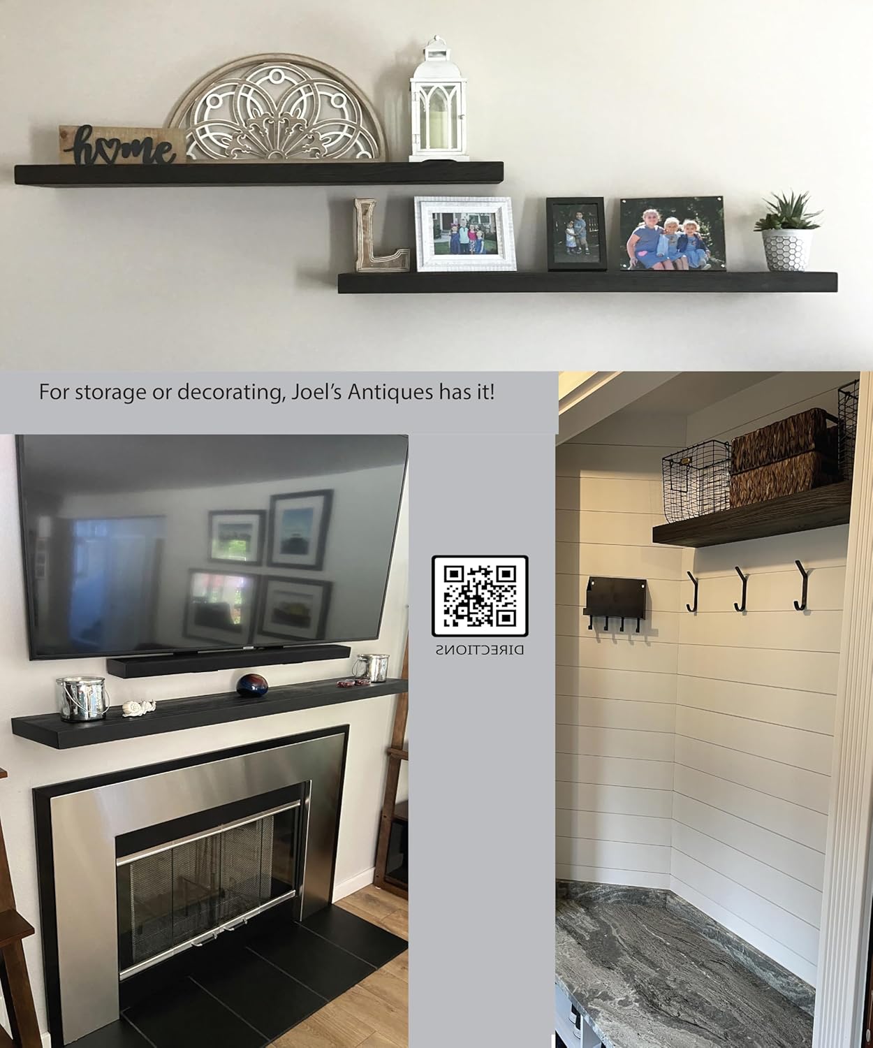 joelsantiques 72 Inch Wooden Floating Shelves for Wall - 72x12x2 in - Made of Natural Wood - Long Heavy Duty Wall Shelves for Bedroom - Perfect for Living Room, Kitchen - Black