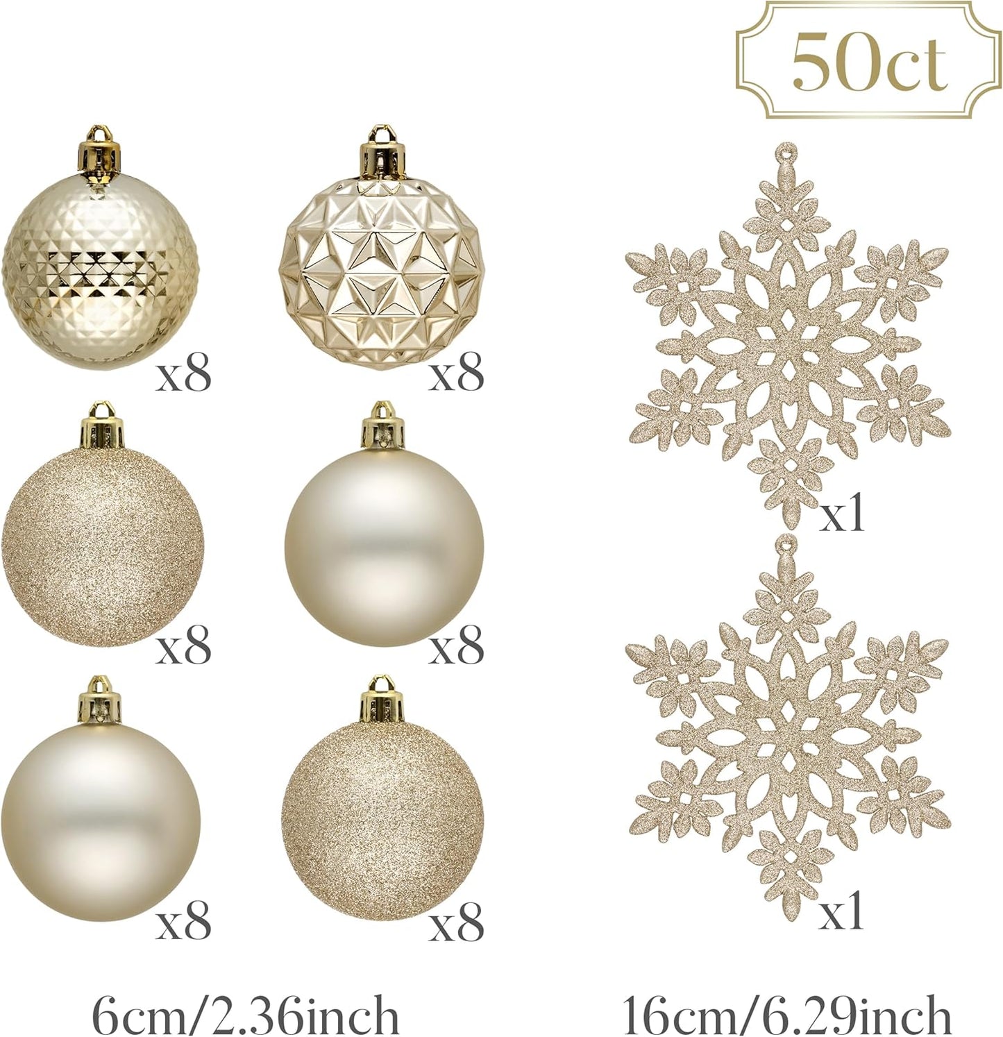 Valery Madelyn Christmas Tree Decorations Ornament Set for Fall Halloween, 50ct 2.36 Inches Champagne Shatterproof Christmas Ball Ornaments Hanging Xmas Holiday Party Decor