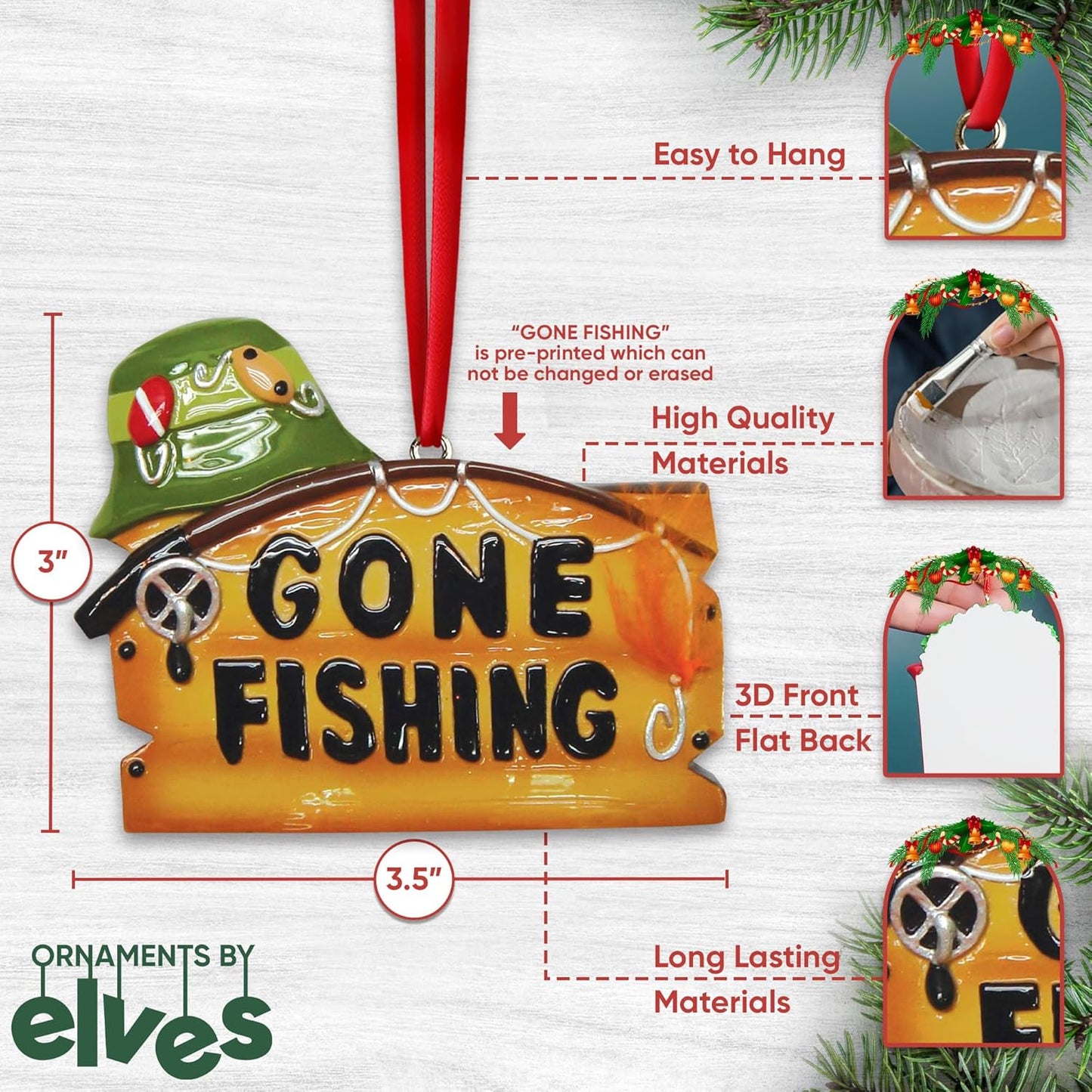 Personalized Fishing Ornament 2022 - Fly Fishing Ornament, 12 Days of Fishmas, Fishing Ornaments for Christmas Tree, Boat Ornament - Gone Fishing - Free Customization