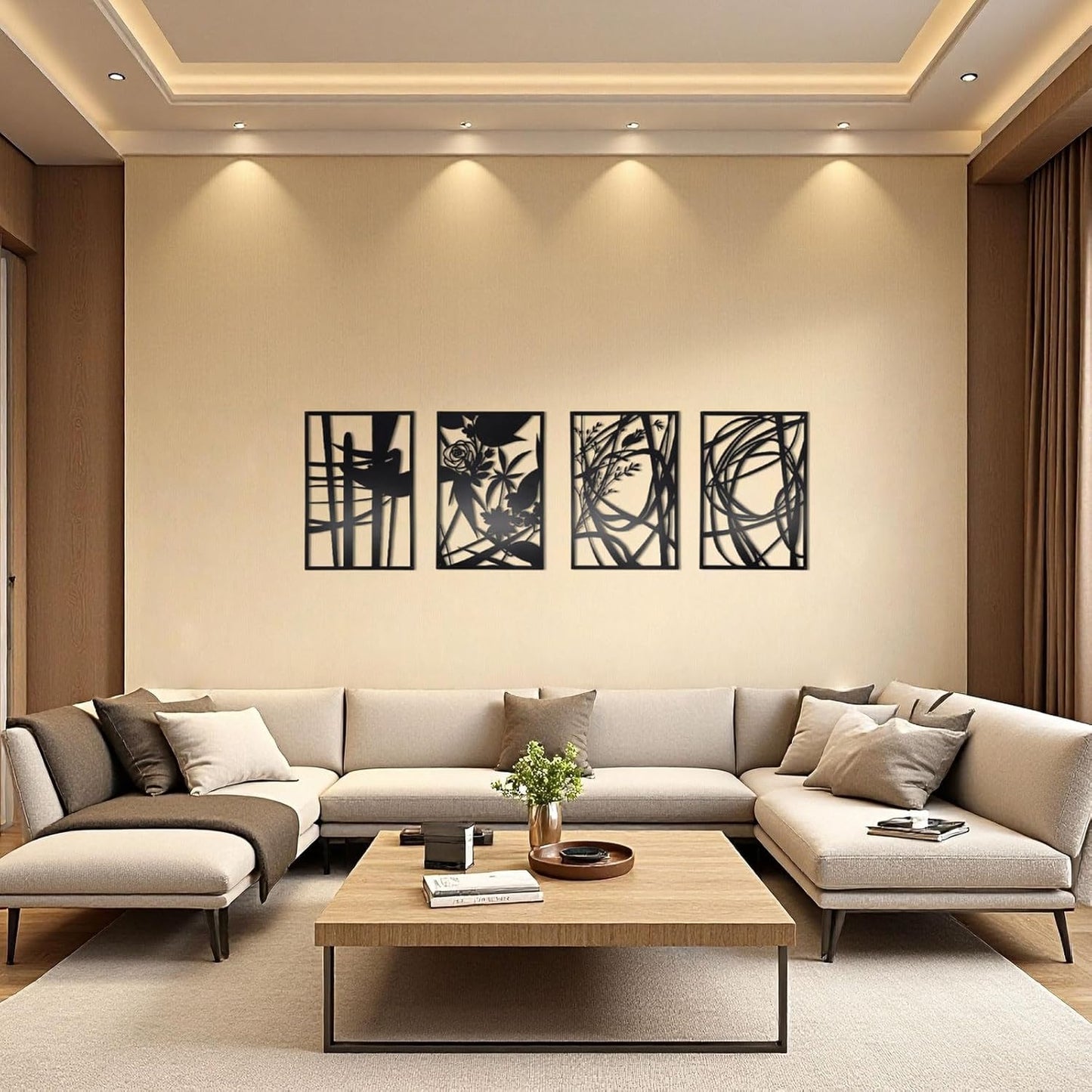 AIM & GGKK 4 Pack Black Abstract Wall Art Décor, Minimalist Décor Single Line Art Wall Decorations for Living Room Bedroom Bathroom Study (Size 17 x 11.8'')