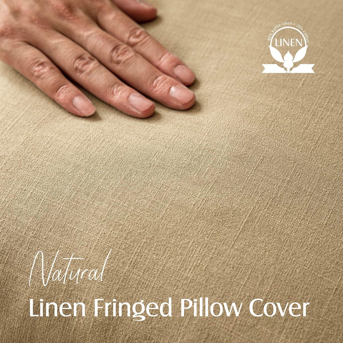 Foindtower Set of 2 Decorative Linen Fringe Throw Pillow Covers Farmhouse Cushion Cover with Tassels Soft Accent Pillowcase for Couch Chair Sofa Bed Living Room Home Decor,20×20 Inch,Light Khaki Taupe