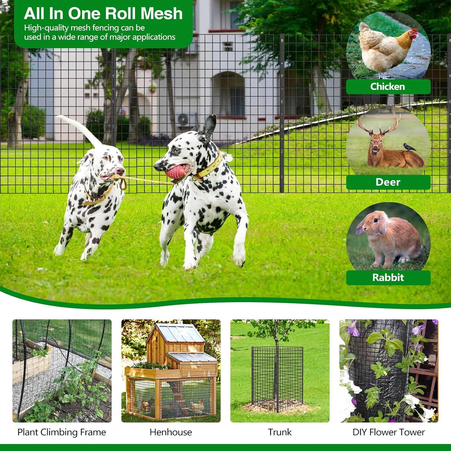 Wire Fence, 48 in(H) X 50 ft(L) PVC Coated Welded Wire Fencing 2" X 2" 16GA Garden Border Vinyl Metal Chicken Wire Fencing Mesh Roll for Yard Vegetable Plant Protection Poultry Netting Black