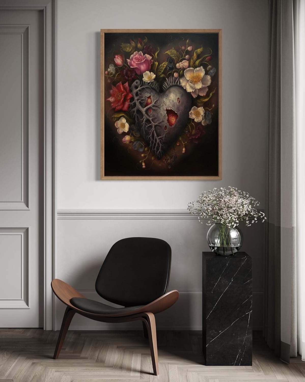 Gothic Heart Poster Art Print, Halloween Scary Vintage Wall Art Academia Spooky Painting Decoration for Horror Prints, Posters Bedroom Decor 89 (Gothic Heart, 16 x 20 inches, Wood Frame)