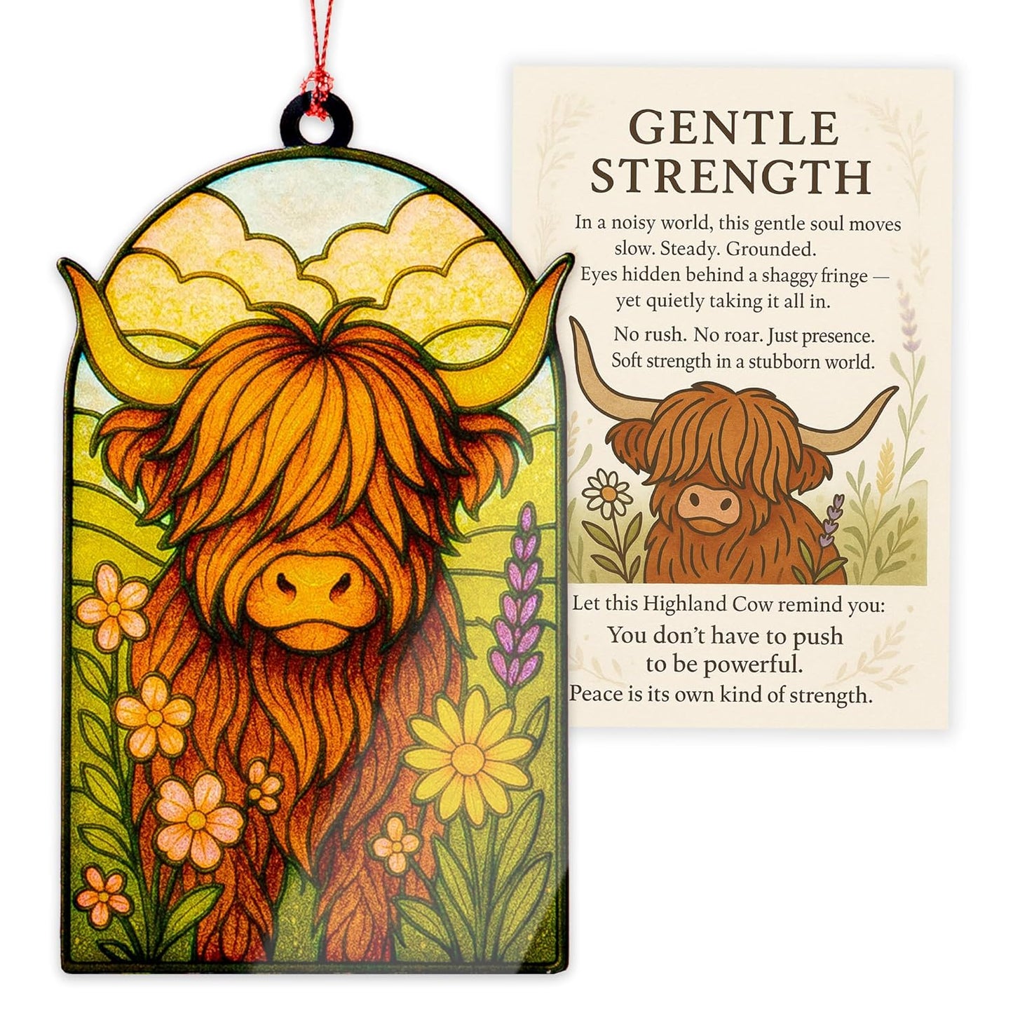 Highland cow ornaments - Highland cow gifts - Christmas ornament 2025 - Vintage christmas ornament - Farmhouse Xmas Orrnaments - Suncatcher Effect stained glass window hanging - car hanging