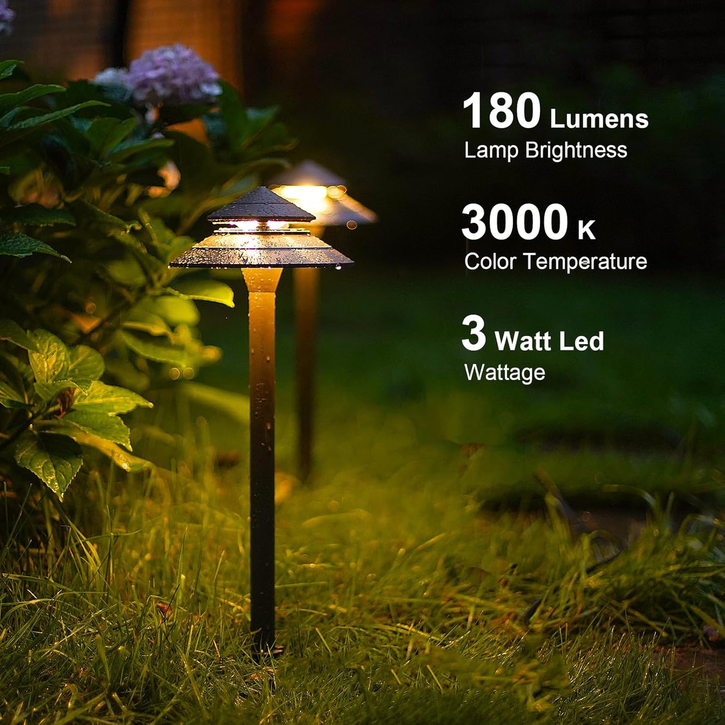 GOODSMANN Pathway Lights Kits 3W LED 8PK Outdoor Low Voltage Landscape Lighting 180 Lumen Hardwired 2 Tier Pagoda Path Light 3000K Warm White Metal 12V Electric Sidewalk Walkway Lights with Connectors