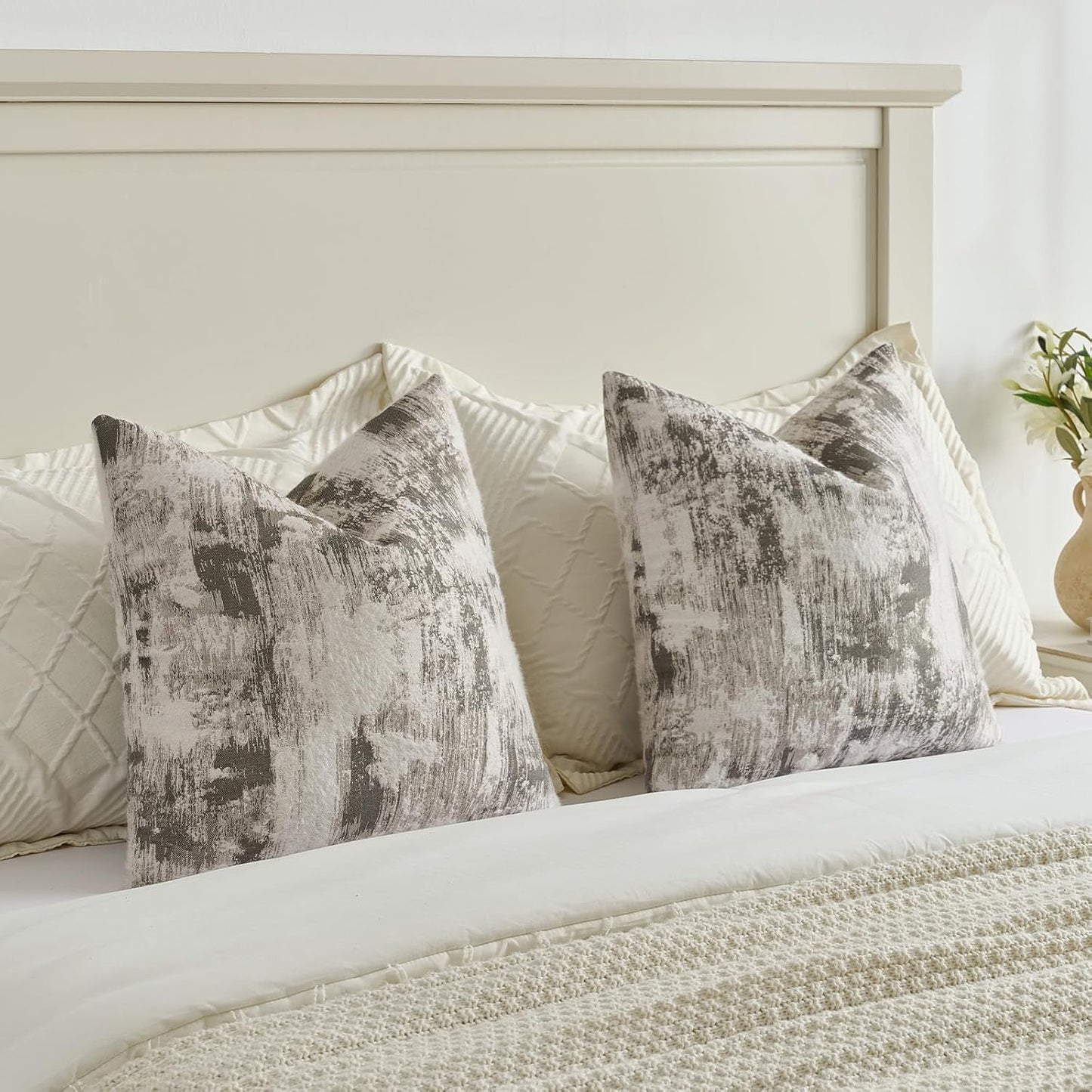 FUTEI Black White Decorative Throw Pillow Covers 12x20 Inch Set of 2,Soft Faux Cashmere Jacquard - Textured & Cozy Pillow Case,Modern Home Decor for Couch Bed Living Room