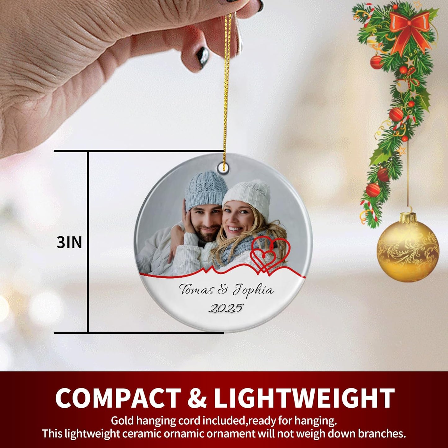 Personalized Christmas Ornaments, Custom Photo & Text 2025 Christmas Tree Ornament, Ideal for Xmas Decorations, Baby Showers, Weddings, Birthdays, Gifts for Mom, Dad, Kids, Pets, Friends