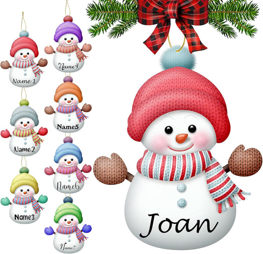 Personalized Christmas Ornaments with Names Snowman Custom Family Ornament Customized Xmas Tree Hanging Wood Decoration Gift 3.15"（8cm） Red