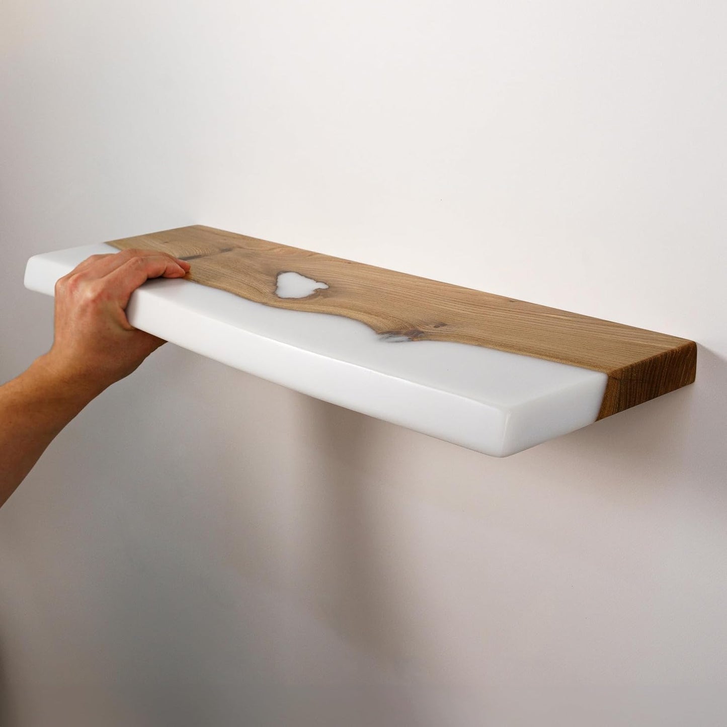 RWA Unique Live Edge Floating Shelf for Wall - Stylish Hanging Shelves for Room Wall Bedroom Bathroom Office Decor, Epoxy and Wood Wall Shelf Plank - Elegant Wall Mounted Shelves (white, 12x6")