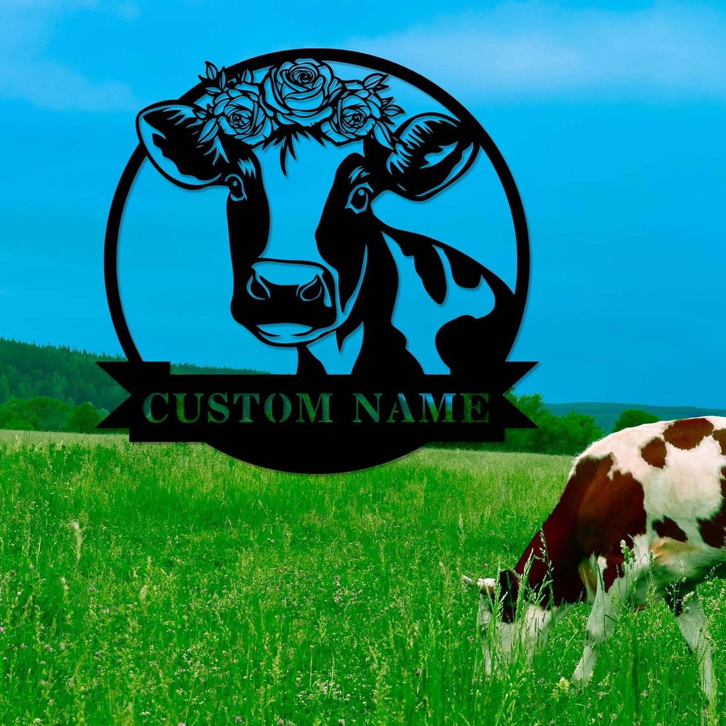 Cow Metal Sign Custom,Cow Personalized Family Name Sign Wall Art,Farm Customized Metal Wall Decor Gifts for Wedding,Funny Cow Monogram Decor for Farmhouse Bedroom Outside Garden Ranch Yard Wall Decor