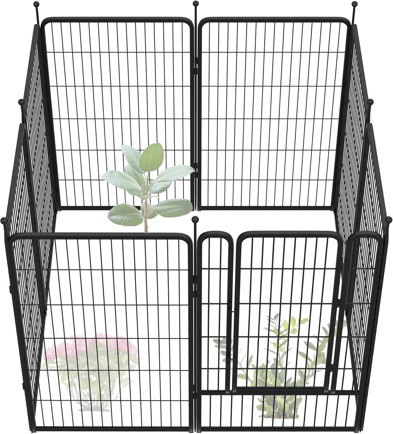 FXW Garden Fence Outdoor for The Yard – 45in(H) x 17.8ft(L) Heavy Duty Metal Animal Barrier for Dog and Rabbit, Decorative Dog Fence, 8 Panels, Black