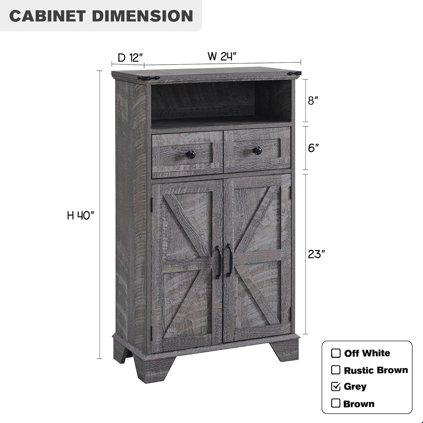 Bathroom Floor Cabinet, Farmhouse 24" Wide Cabinet with Drawer, Adjustable Shelf, Barn Doors, Cabinets for Bathroom, Kitchen, Living Room, Grey Wash