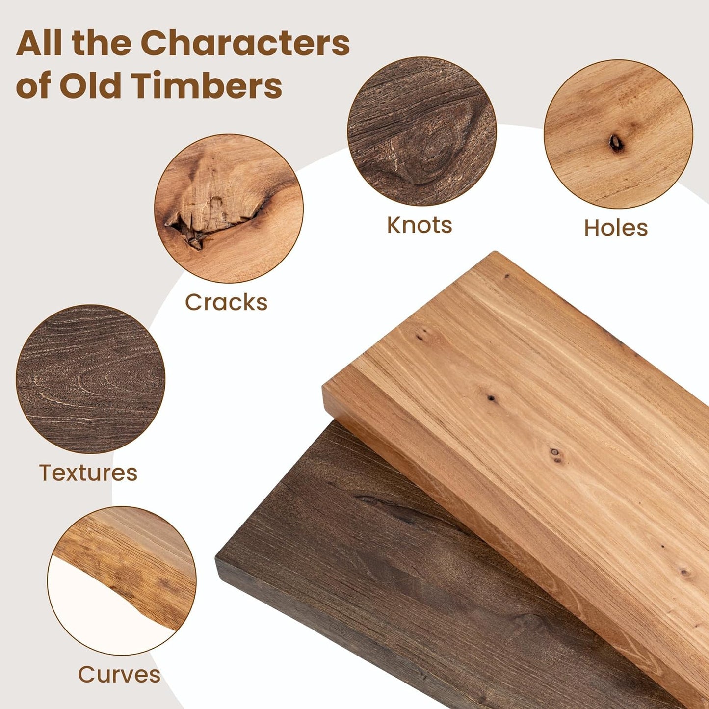 Floating Shelves for Wall Decor, Rustic Solid Elm Wood Floating Shelves Wall Mounted, Wall Shelves with Invisible Bracket for Living Room Bathroom Bedroom Kitchen, 24 Inch Set of 2, Walnut